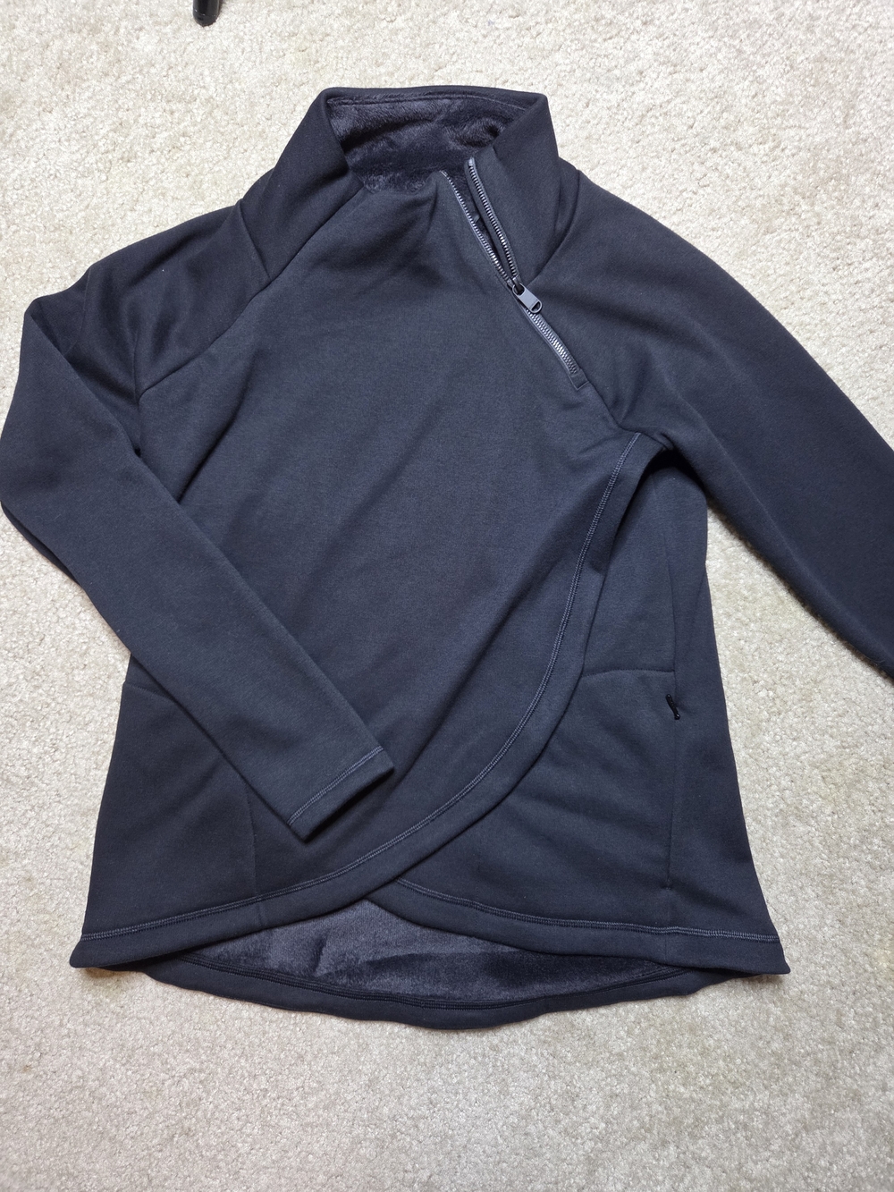 Athleta Black Cozy Karma Asym Pullover Fleece Wrap Sweatshirt Size Small
